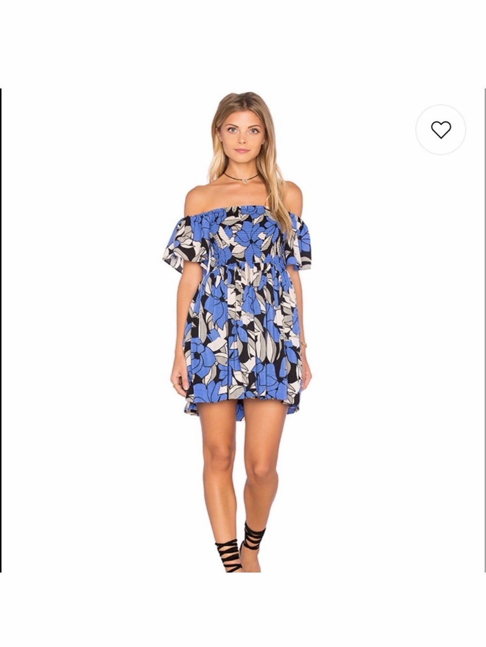 Free People Louise Off-Shoulder Smocked Blue Floral Summer Dress M